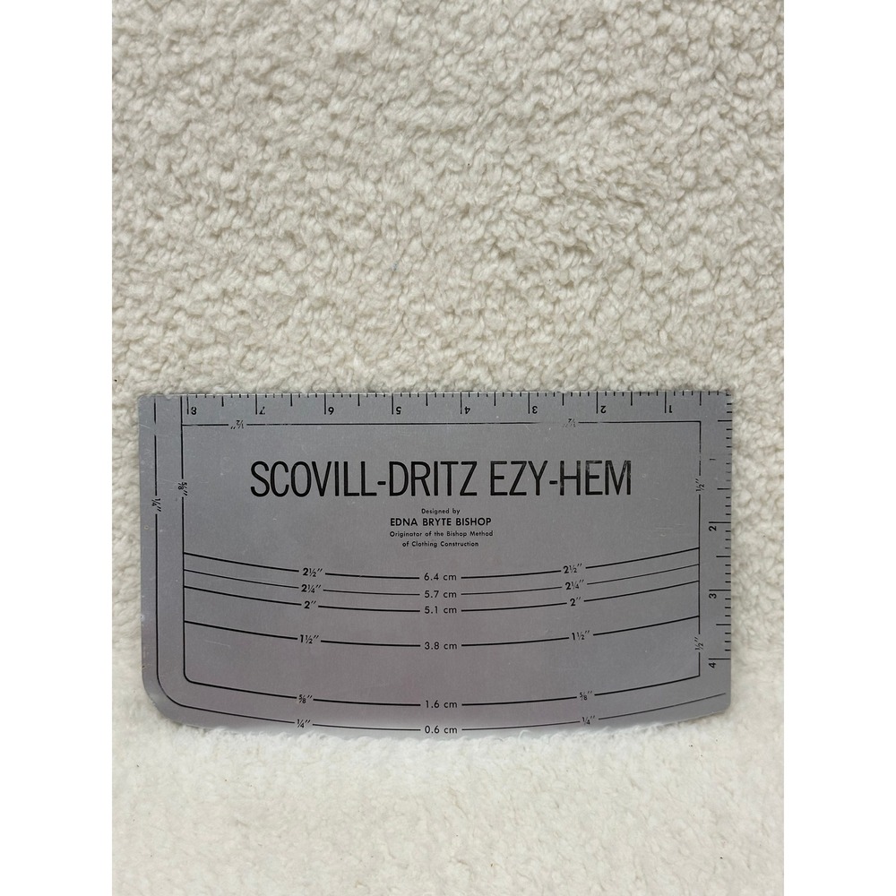 Scovill-Dritz Ezy-Hem Silver Vintage Aluminum Hem Gauge Sewing Ruler Tool